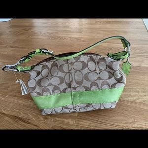 Coach green and tan bag with adjustable strap
